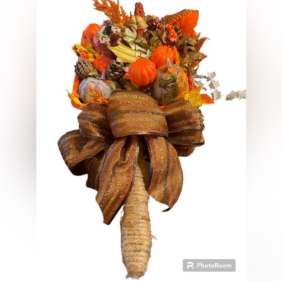 Fall Harvest Autumn Wagon with Pumpkins,Pine Cones & Leaves,Holiday Decor,New - Picture 2 of 4